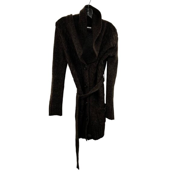 It's Our Time Women's Knit Button Up Cardigan Brown Size Medium Belted - Picture 1 of 9